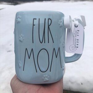 NWT Rae Dunn Light Blue "Fur Mom" Mug w/ Raised Pawprints